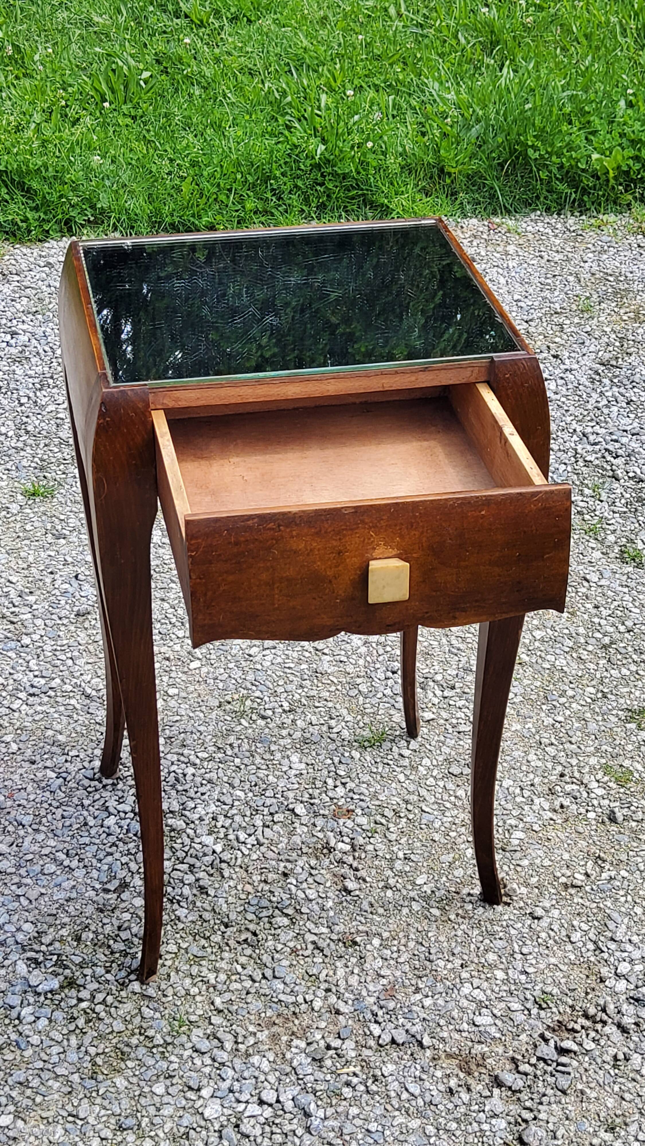 Vintage side table from the 30s/50s in beech and mirror top