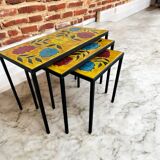 Set of 3 vintage nesting tables and checkered tables