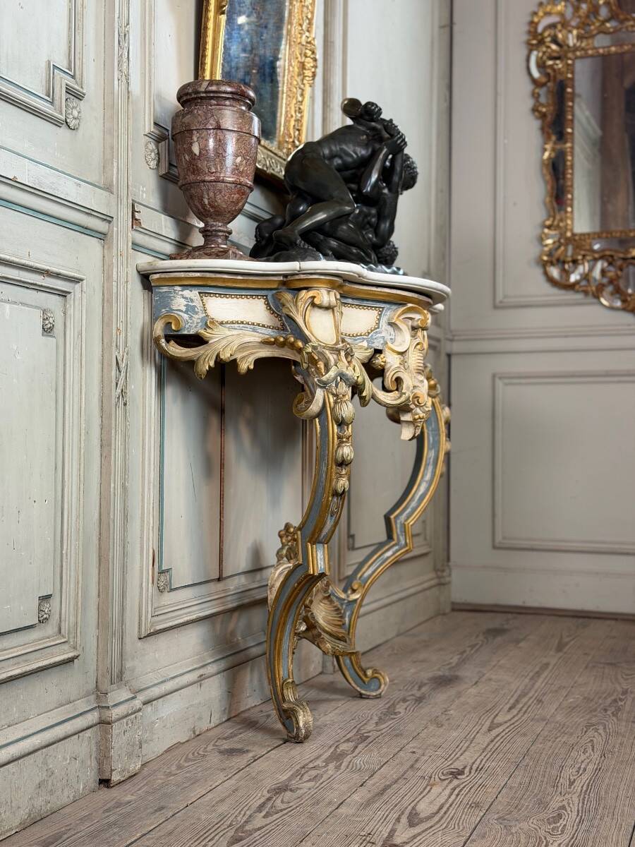 Louis XV style console in polychrome wood, circa 1880
