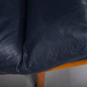 Danish teak and navy blue leather 3-seater sofa from Komfort, 1970s