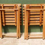 Pair of folding slatted wood stools