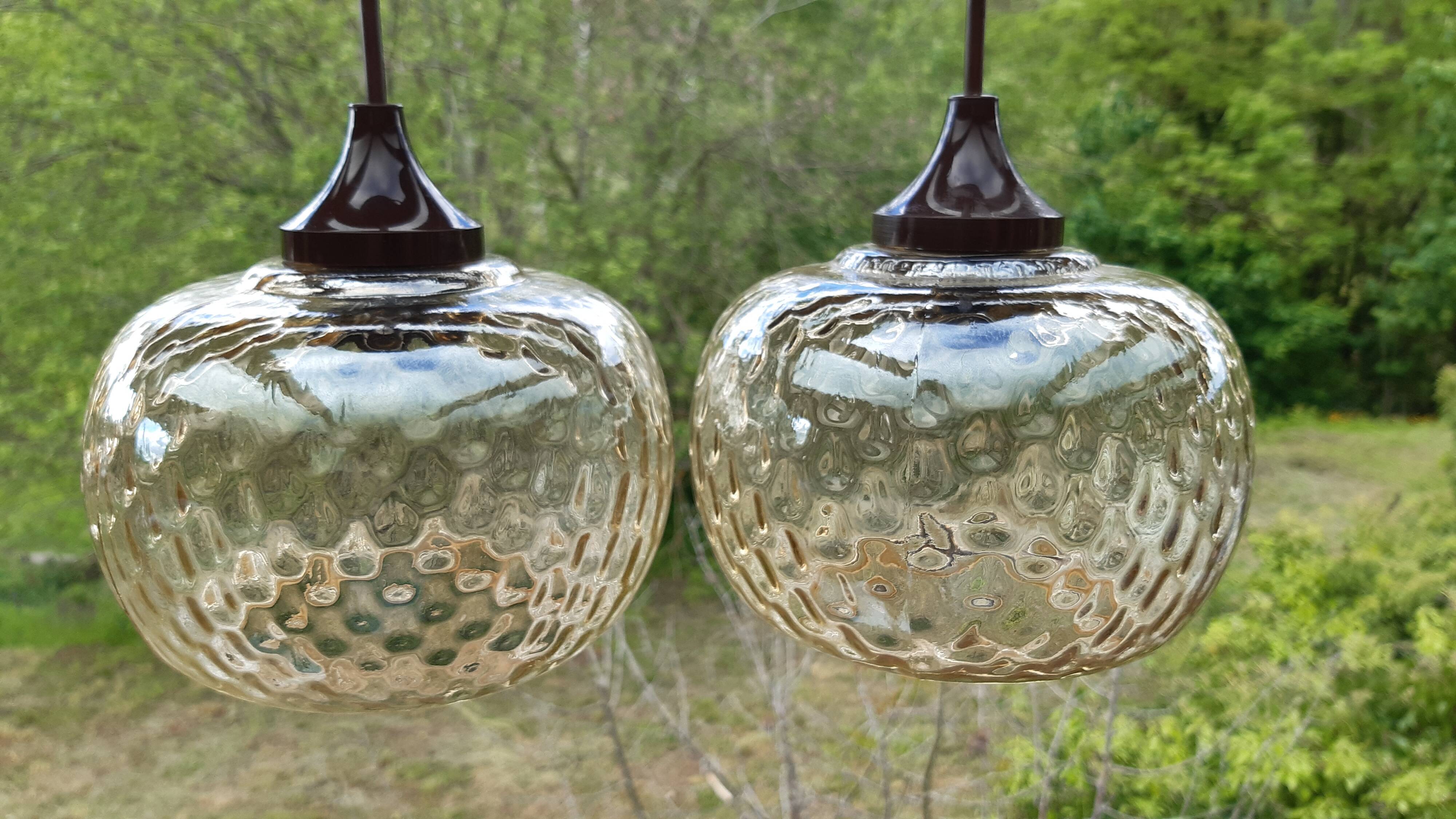 Amber glass hanging lamps 1970