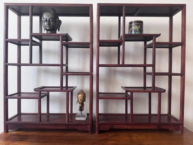 Set of 2 Asian wooden shelves