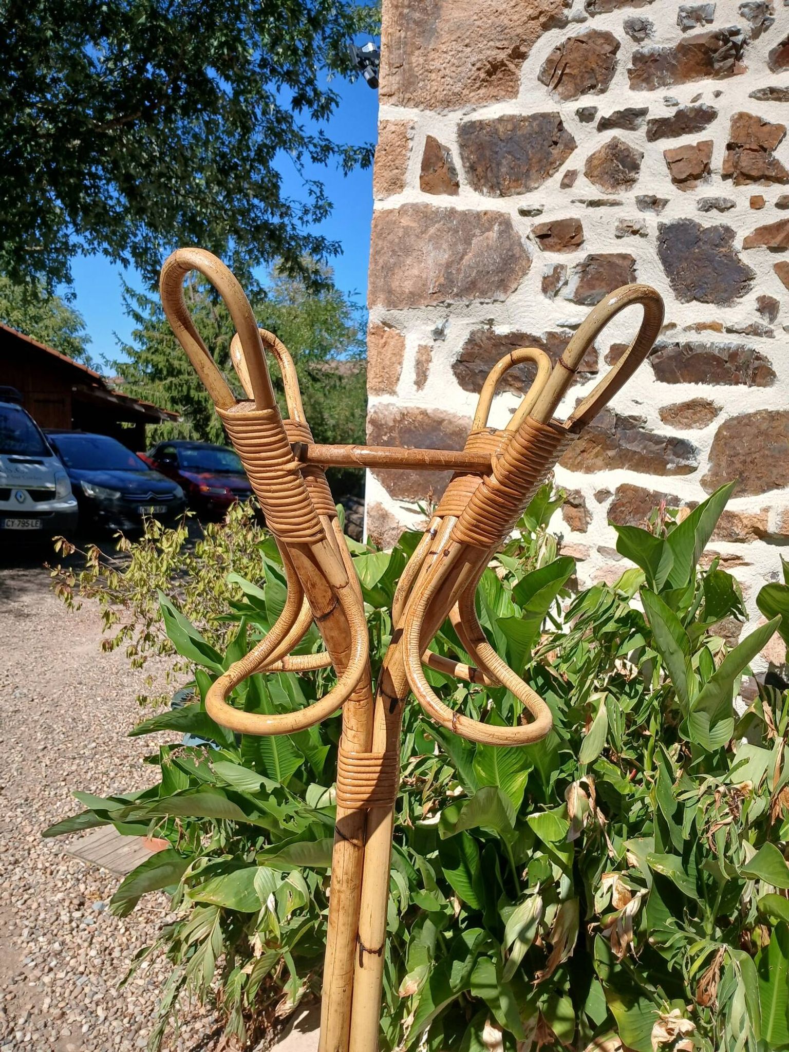 Vintage coat rack in bamboo and rattan