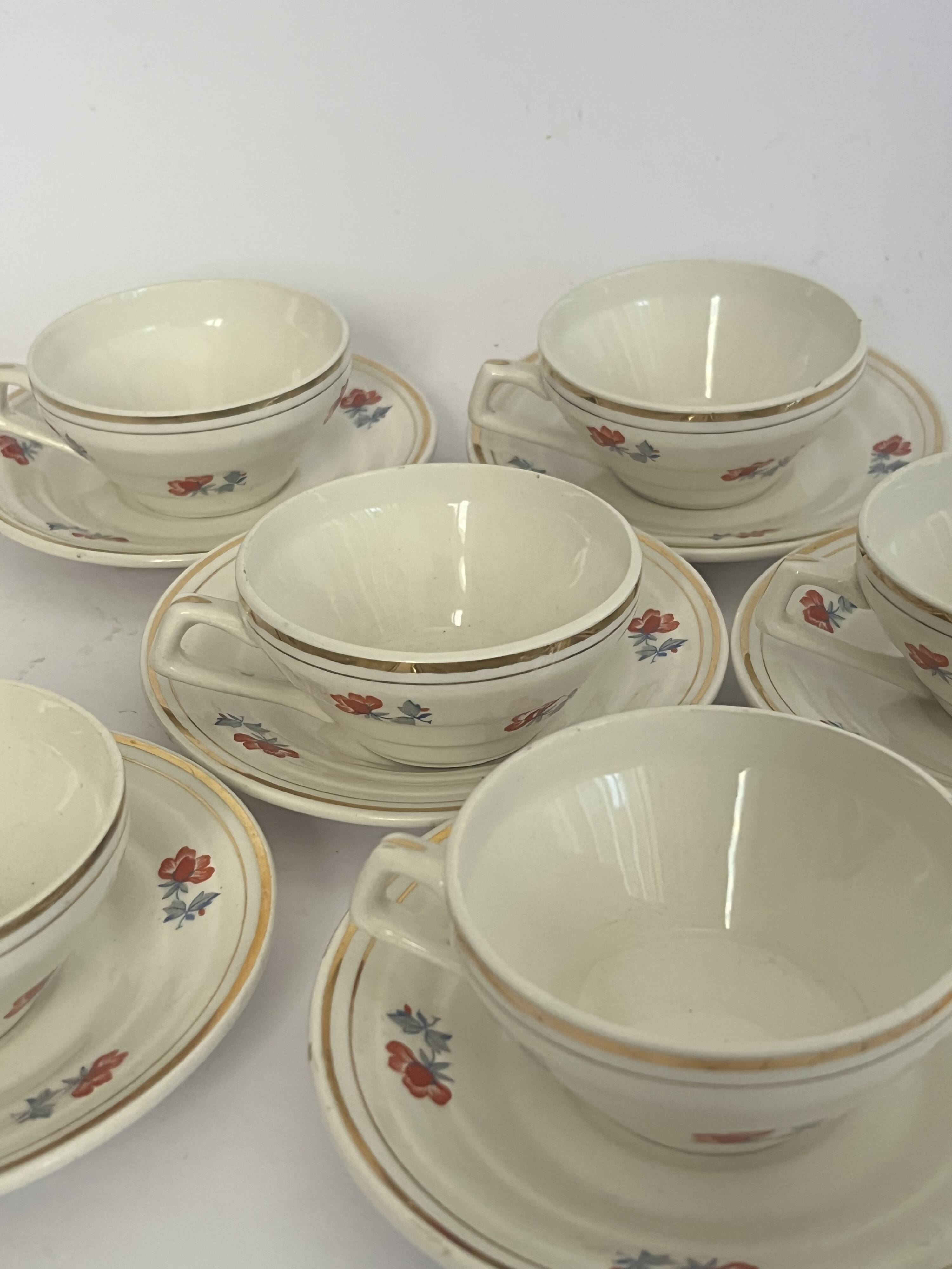 6 cups and saucers - Porcelor Babel Ceranord Saint Amand