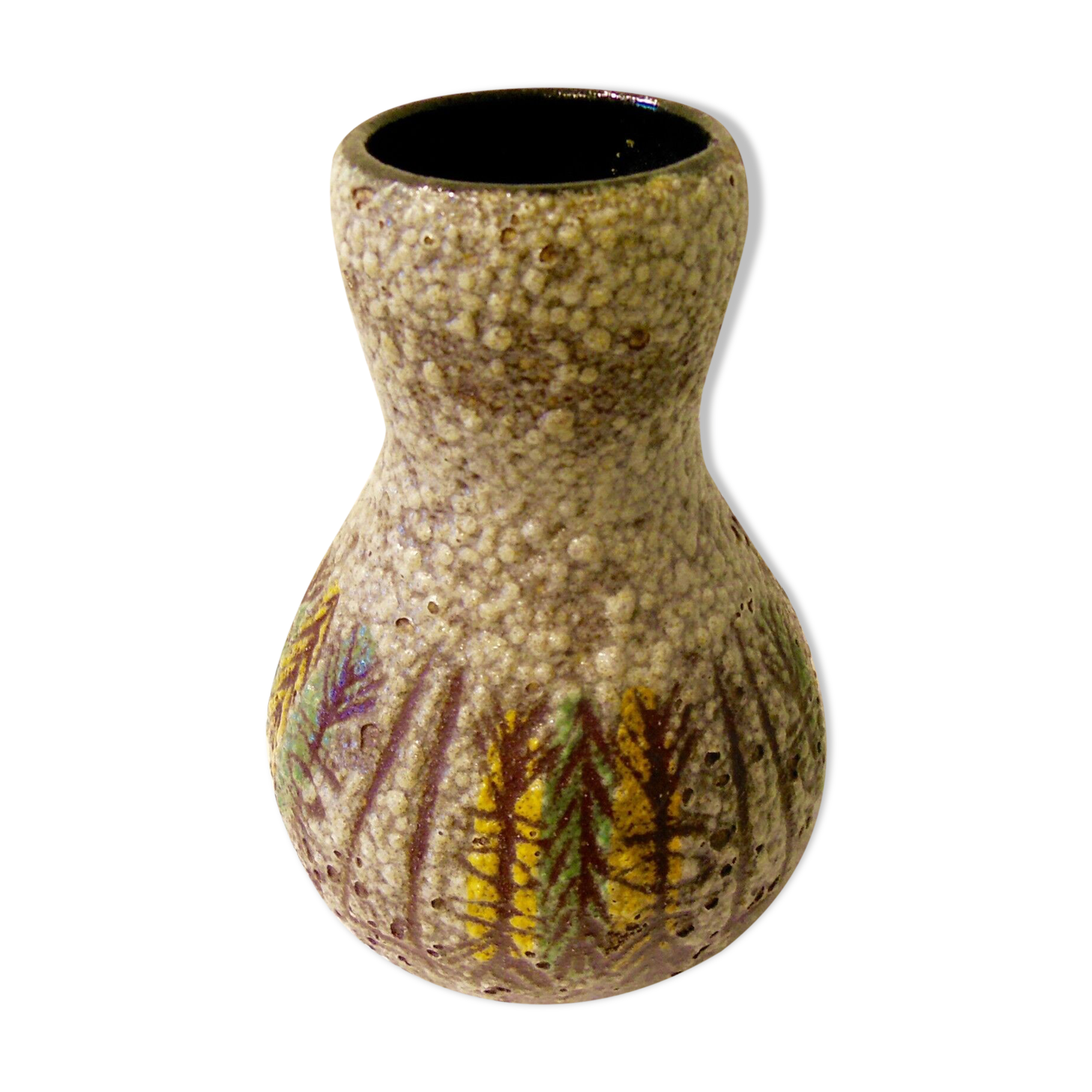 Ceramic vase of accolay, primitive abstract decor