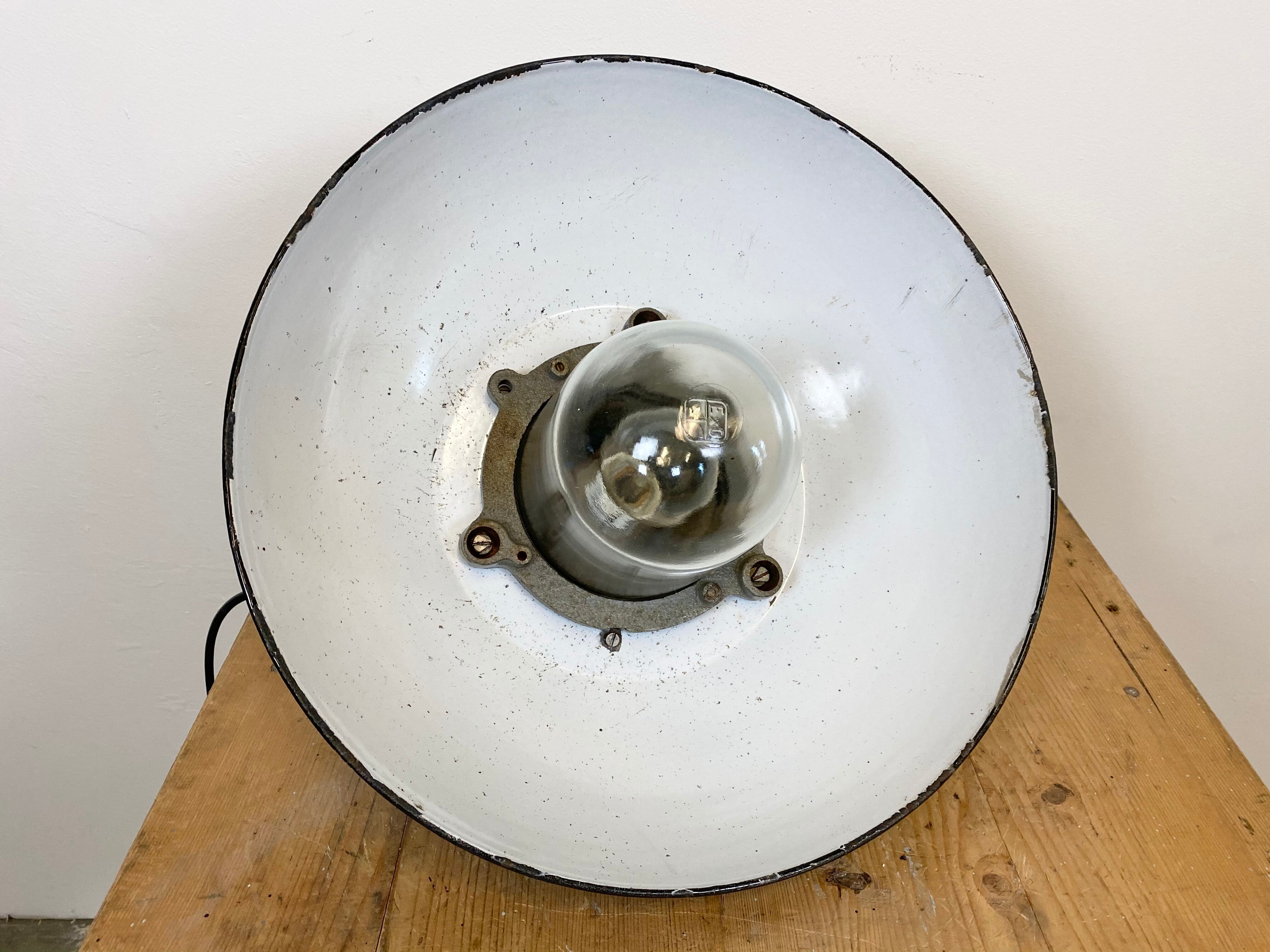 Black Enamel and Cast Iron Industrial Pendant Light, 1960s