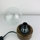 Lampe brutaliste bois massif et globe verre bullé, Temde Leuchten, 60