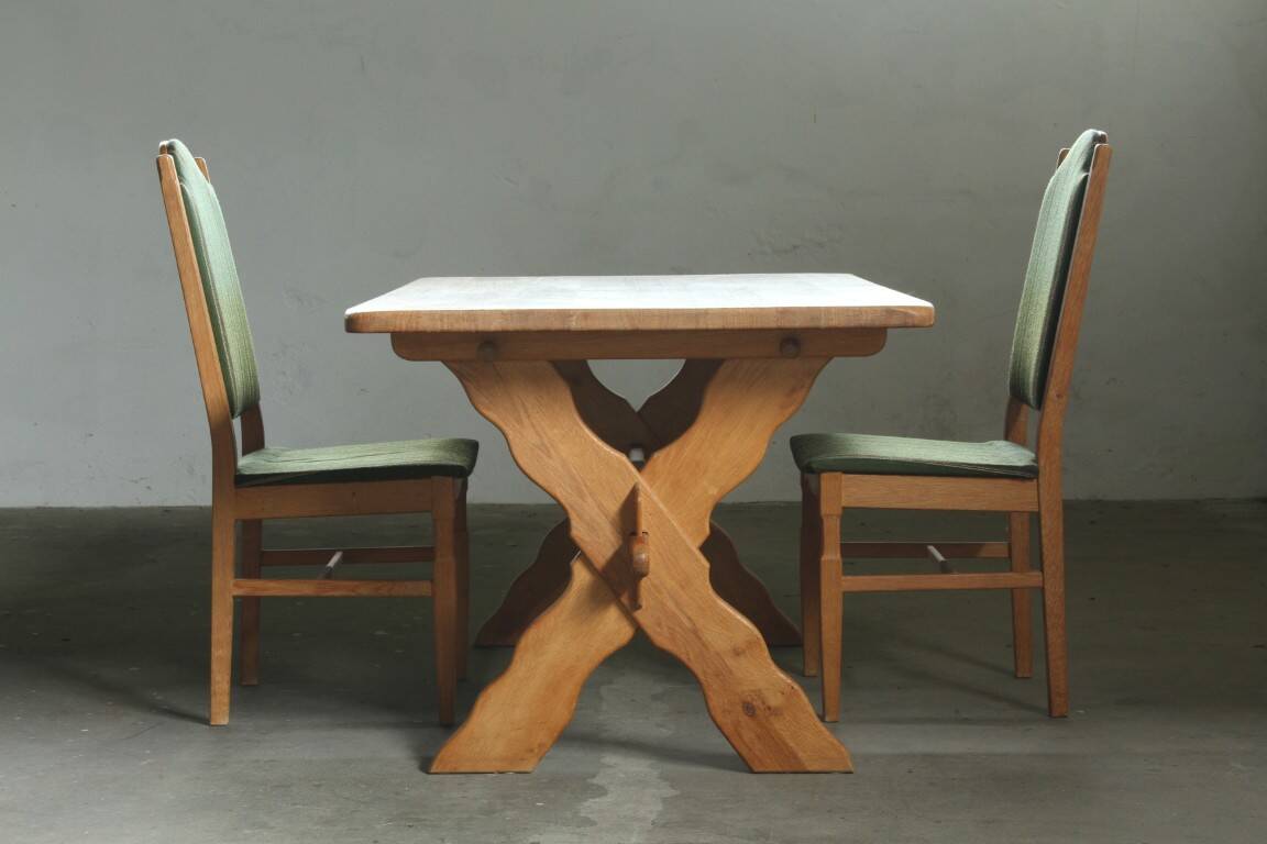 Vintage danish brutalist oak dining table