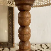 Wooden turned bedside lamp with lace