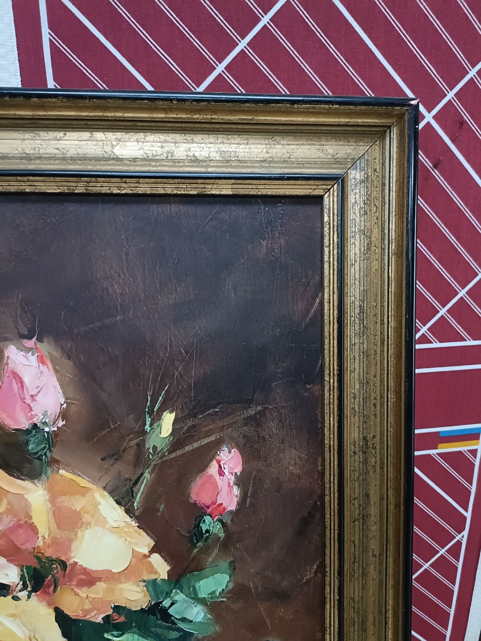 Painting on canvas with a knife, vase and cut flowers, Léon Gasser dit Mas