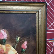 Painting on canvas with a knife, vase and cut flowers, Léon Gasser dit Mas