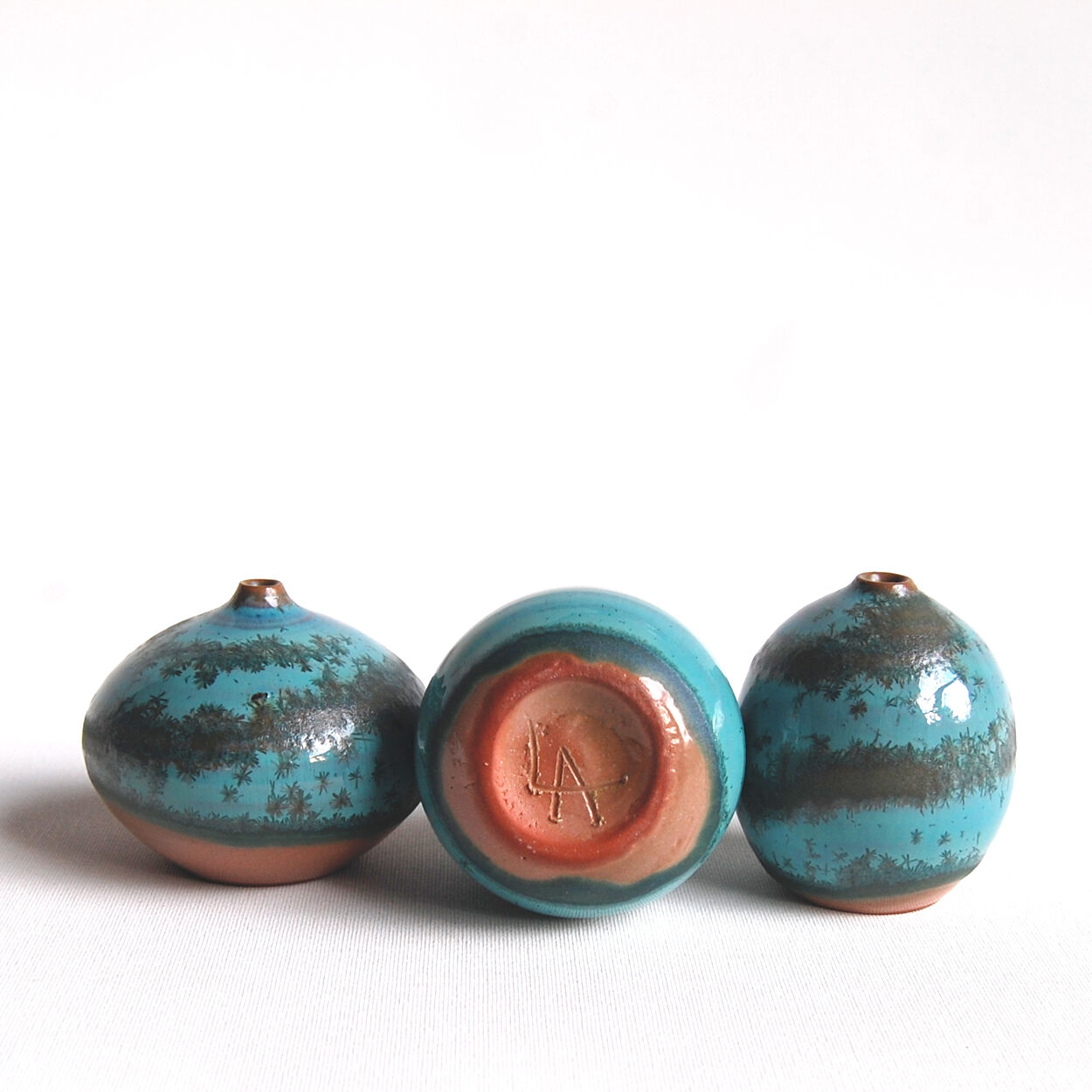 Trio of green miniature ceramics Antonio Lampecco