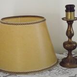 Spanish vintage brass table lamp with beige braided plastic shade 5555.