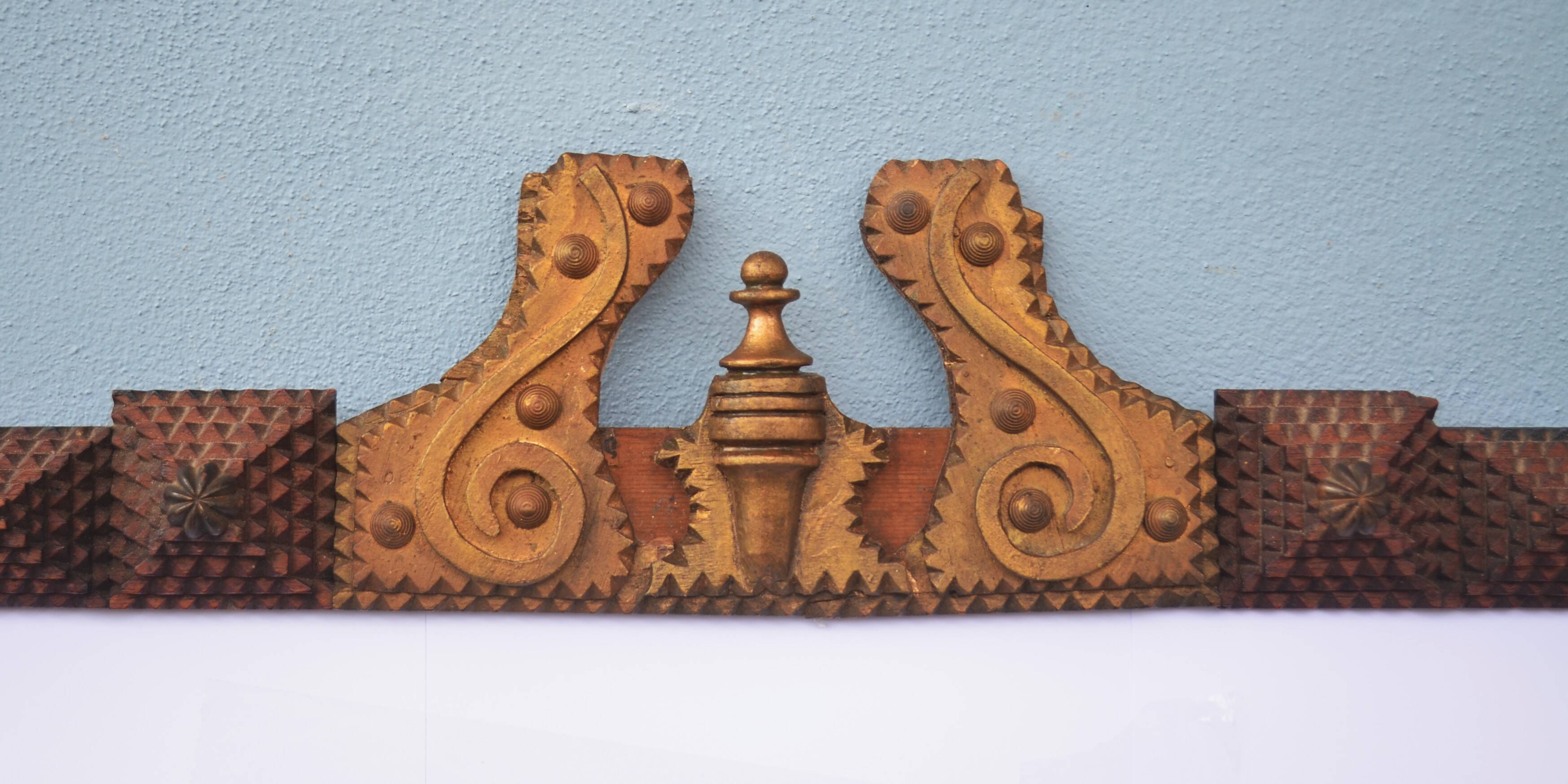 Super large Mirror Tramp Art Framed with brass elements 94 96 Prussia