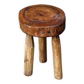 Brutalist tripod stool, raw wood