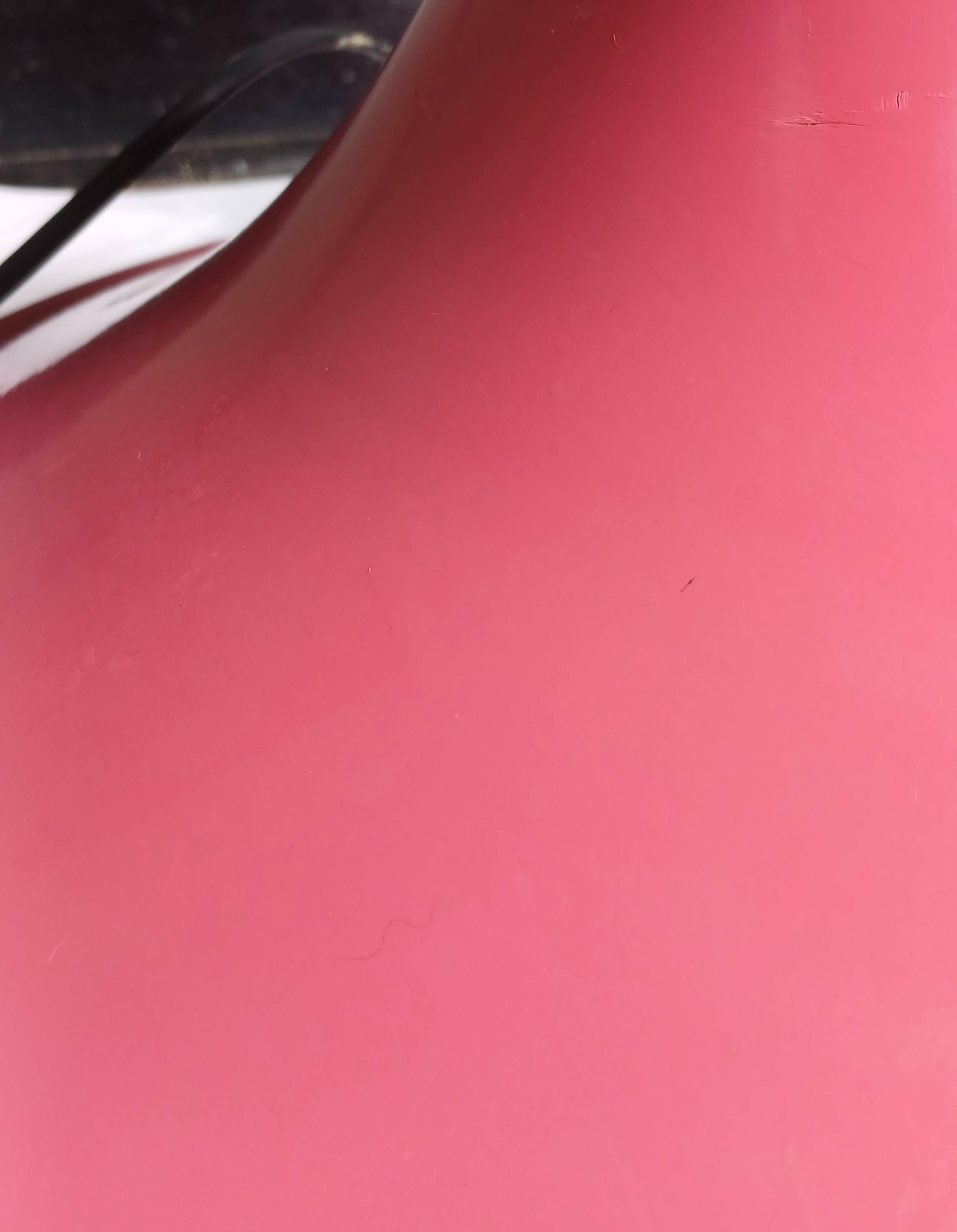 Tulip foot floor lamp in pink lacquered metal & cylindrical shade. 80's