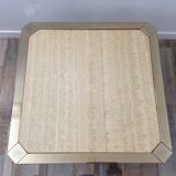 70s Belgochrom coffee table in travertine and gilded contour