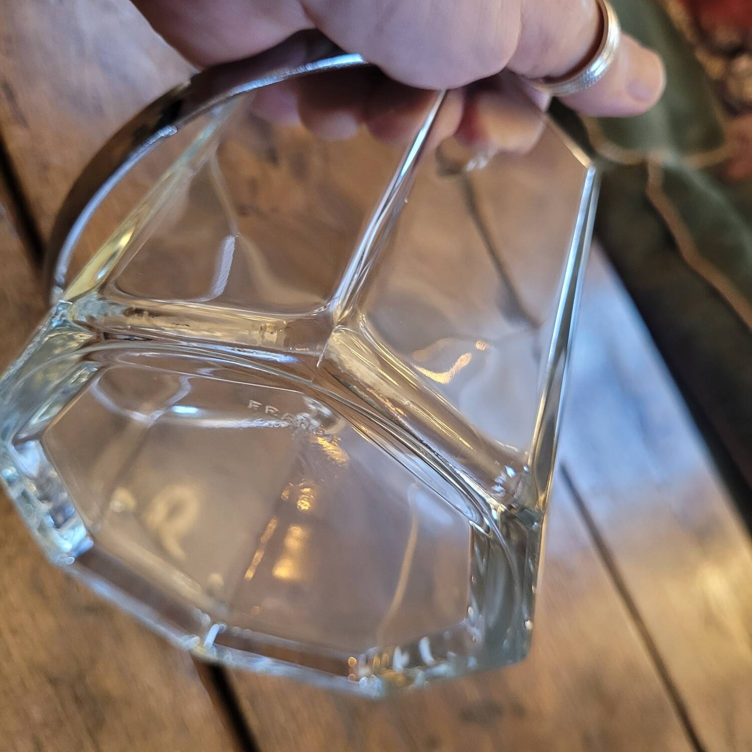 Seau champagne verre hexagonal anse métal 80's