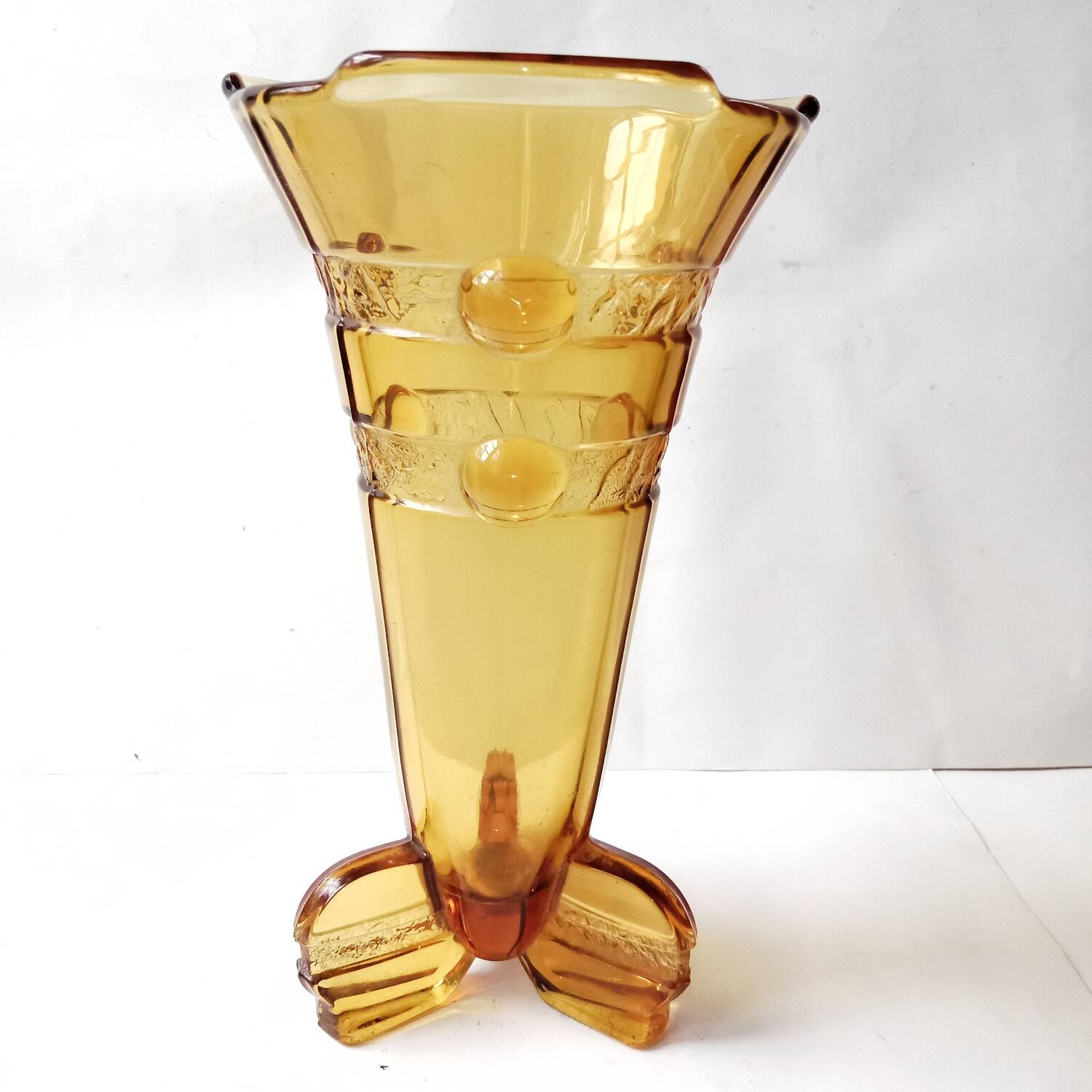 Stölzle Art Deco Amber Orange Tulip Vase 1930