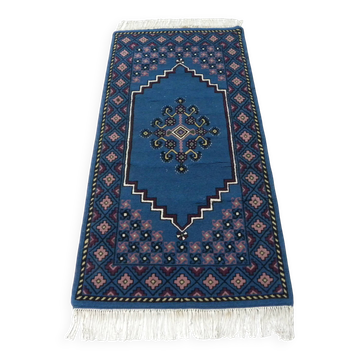 Tapis oriental traditionnel tunisien vintage en laine bleue fait main