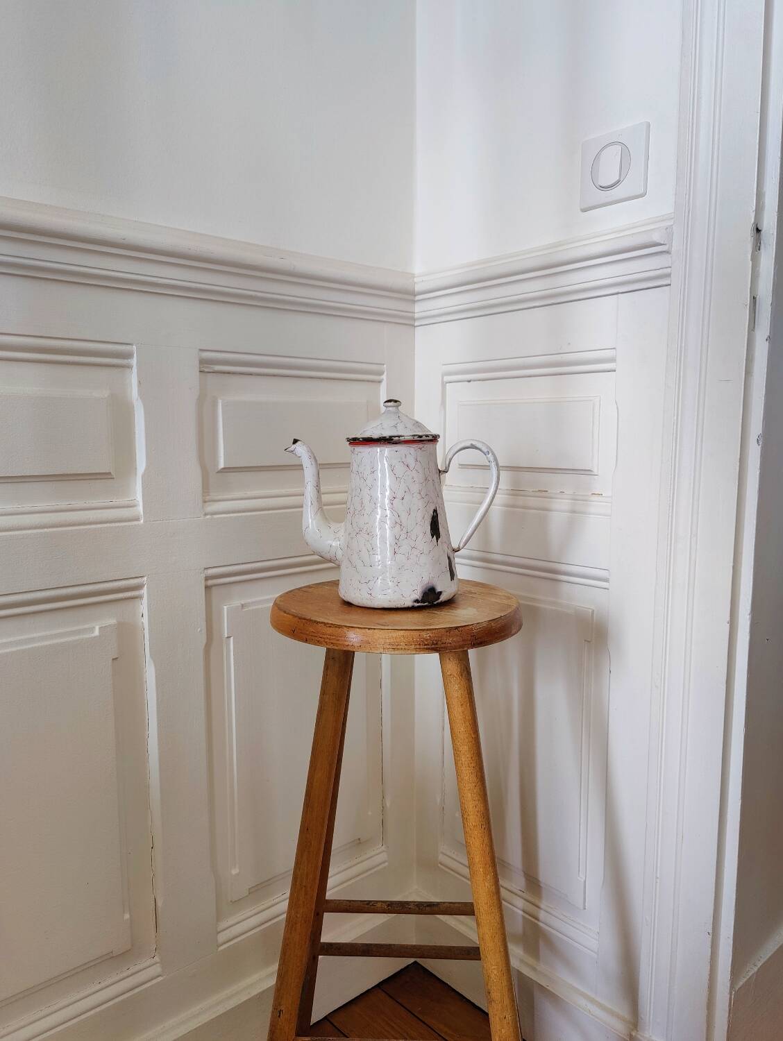 White enamel coffee pot