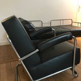 Sofa and armchair in chrome metal and black leather