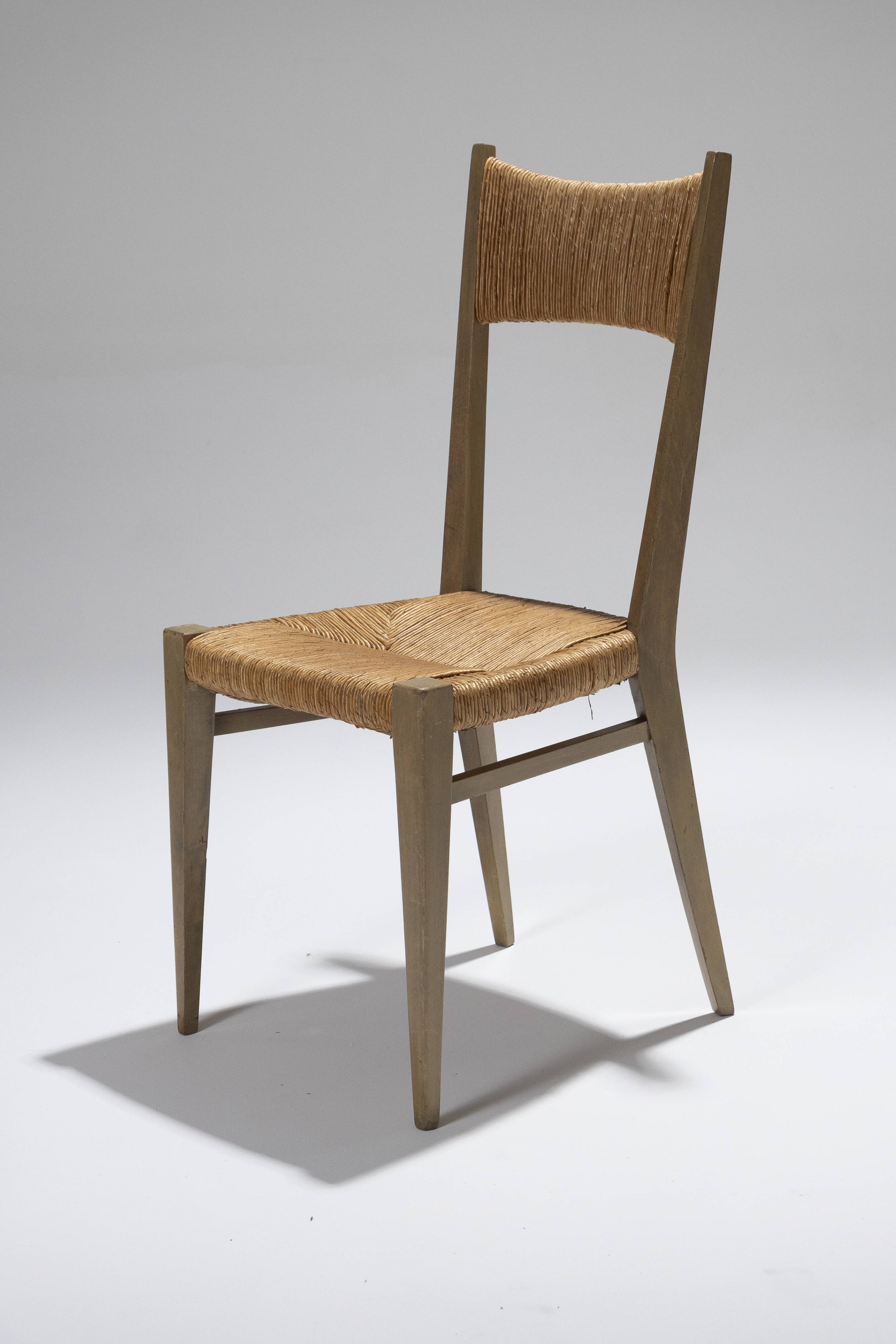 Pair of straw chairs, geneviève pons, 1950s