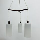 Mid-century design pendant lamp teak and opaline glass, 1970s