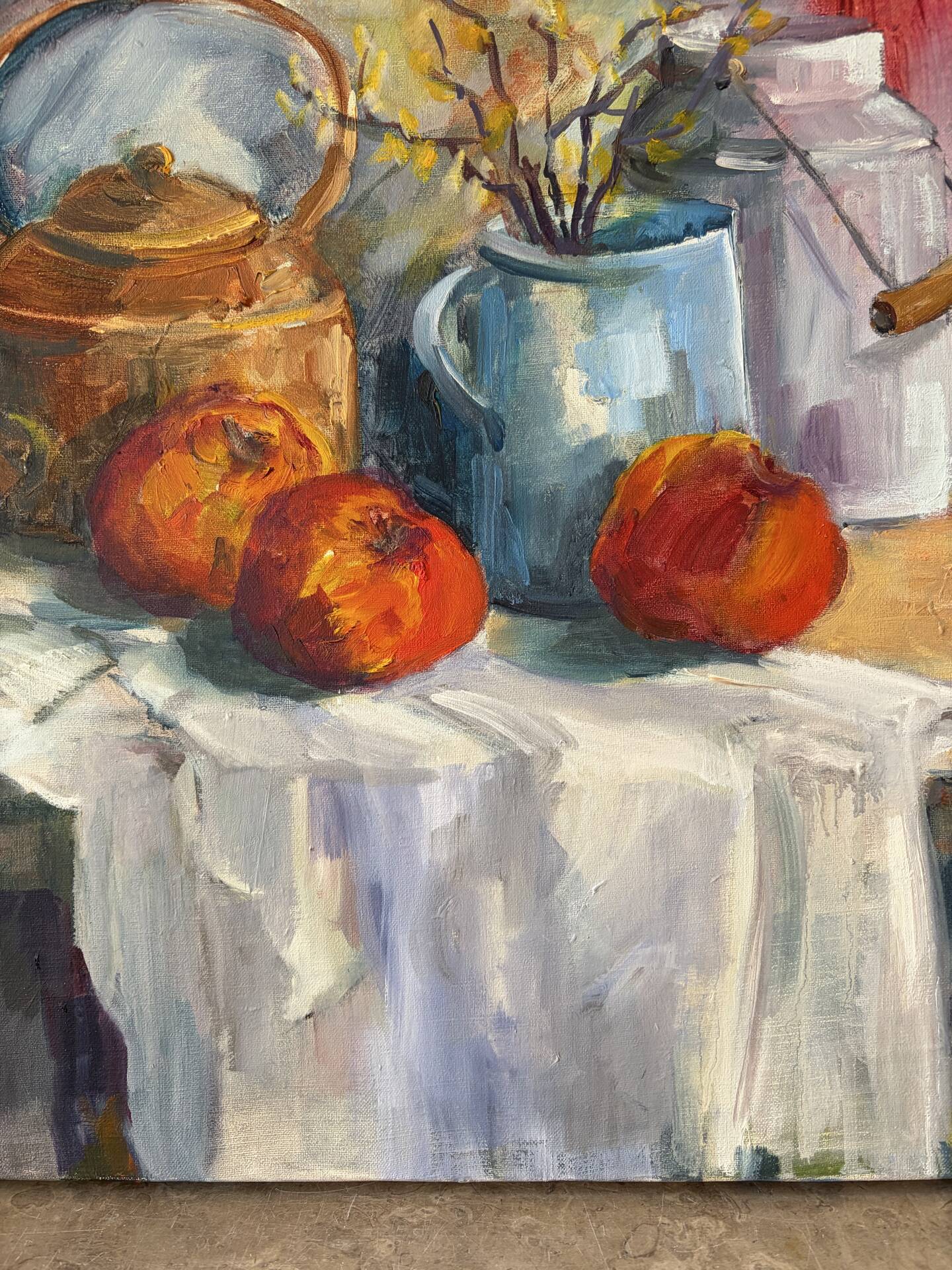 Nature morte, table de cuisine signé Paumier 1999