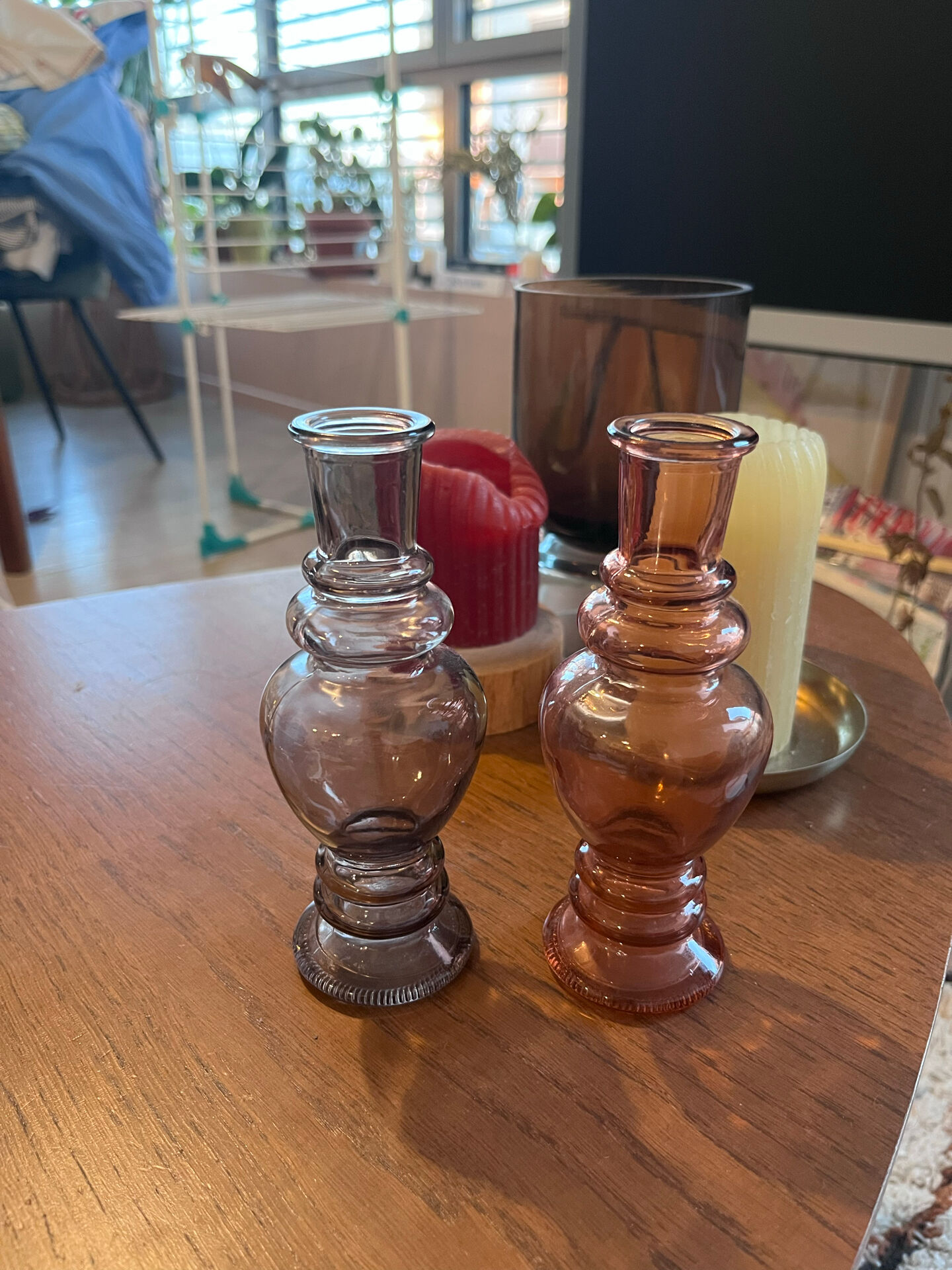 Pair of smoked glass flower vases