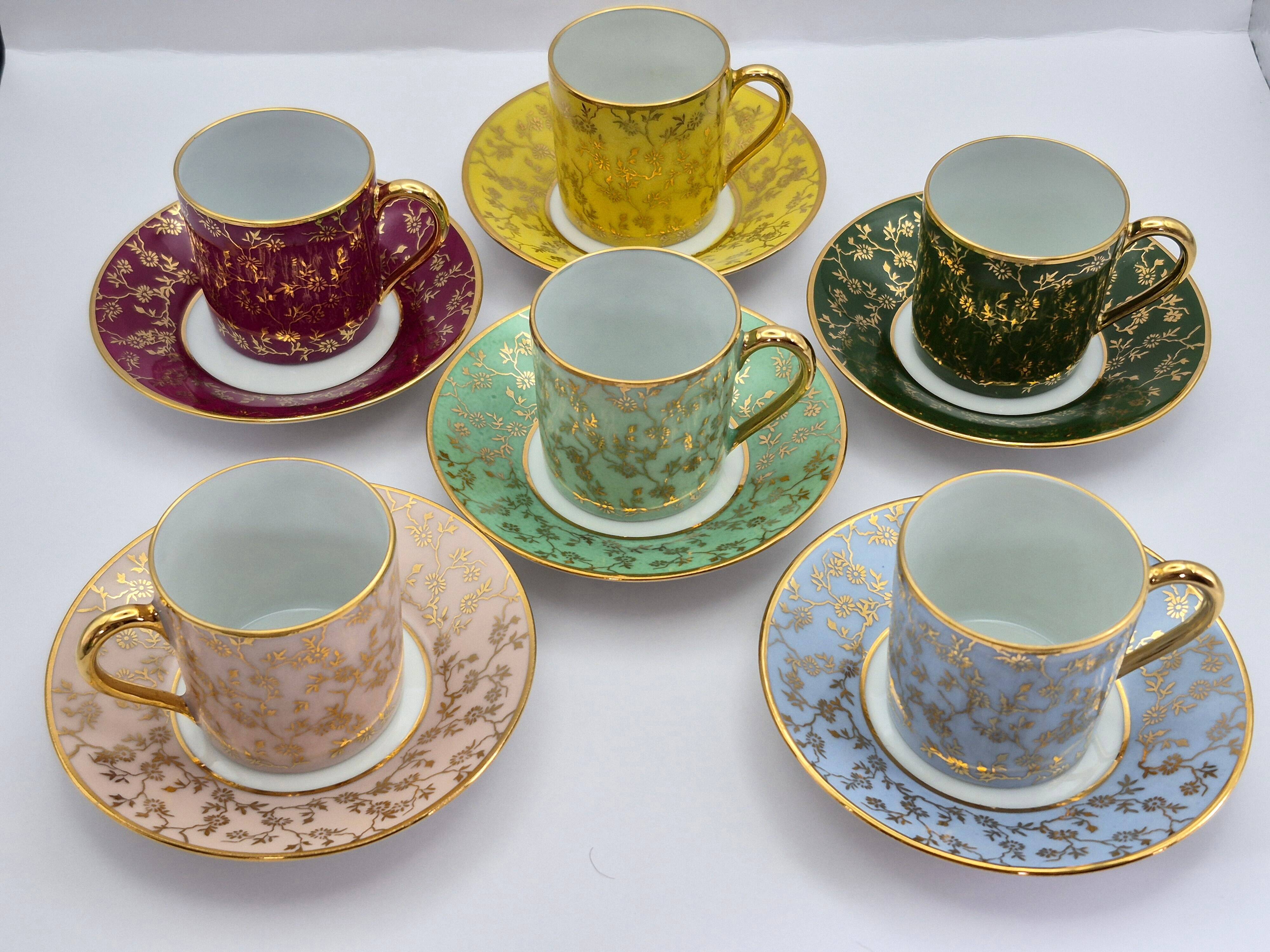 Set of 6 multicoloured moka cups in Limoges fine porcelain.