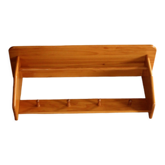 Wall mounted solid wooden coat rack with shelf wear hats, vintage from the 1970s