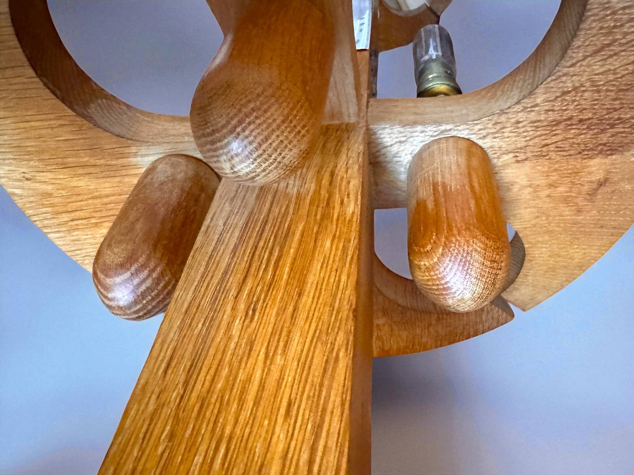 Rare oak and ceramic floor lamp – Guillerme et Chambron, 1950s