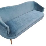 Blue velvet rounded canapé design 214 cm Art Deco style – as new KAOLIN