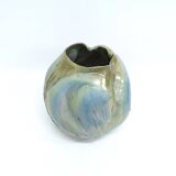 Postmodern Sculptural Hand-Made Iridescent Blue Glazed Earthenware Vase, Italy