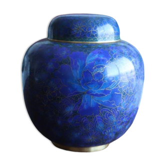 Ginger pot in blue cloisonné enamels