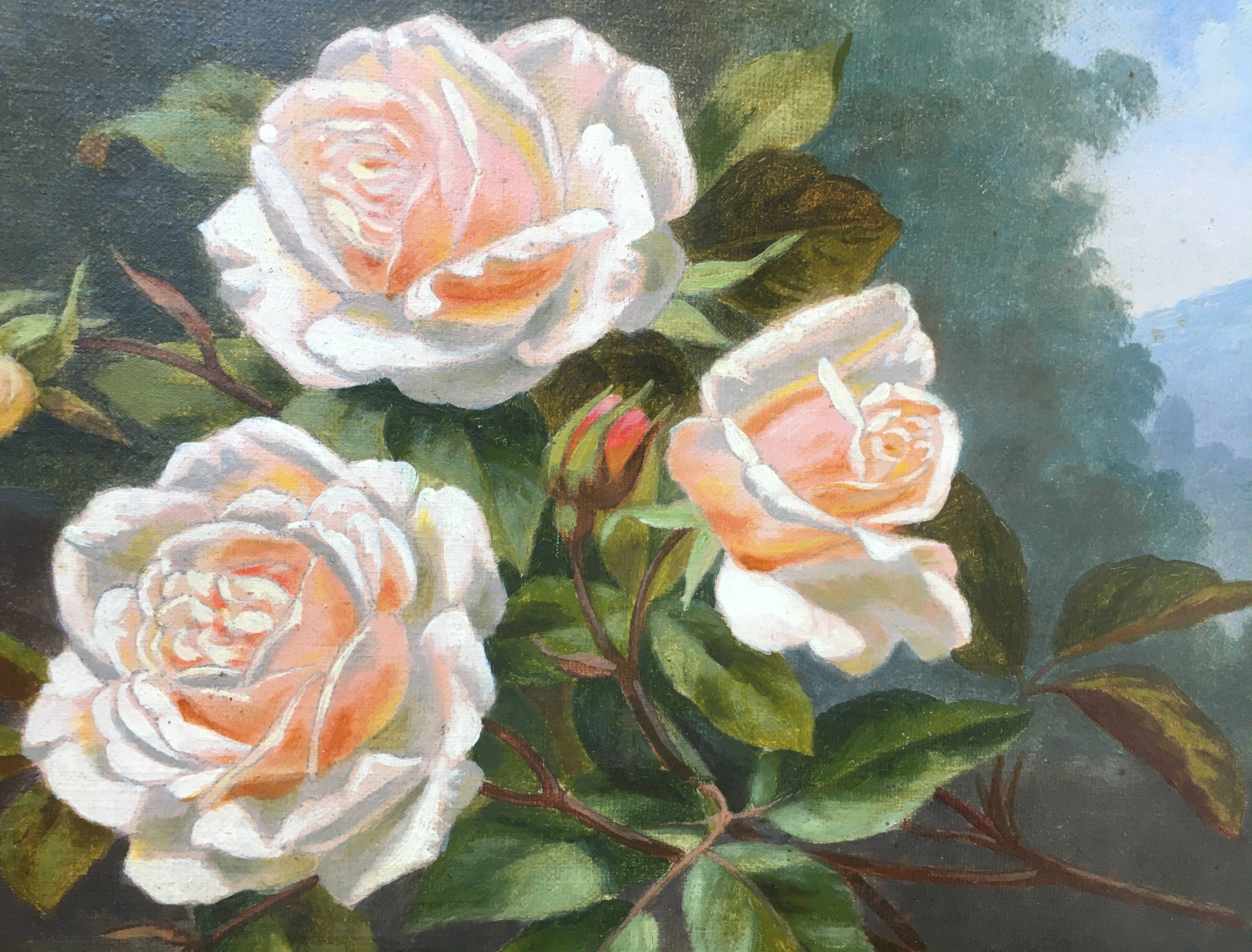 Painting "Gardened Rose Jetty" Flowers by Pierre Jules BROCQ (1811-?)