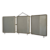 Vintage 1920s triptych barber mirror in gold and green faux crocodile leather - 37 x 87