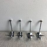 Set of four double hook coat racks in chromed metal