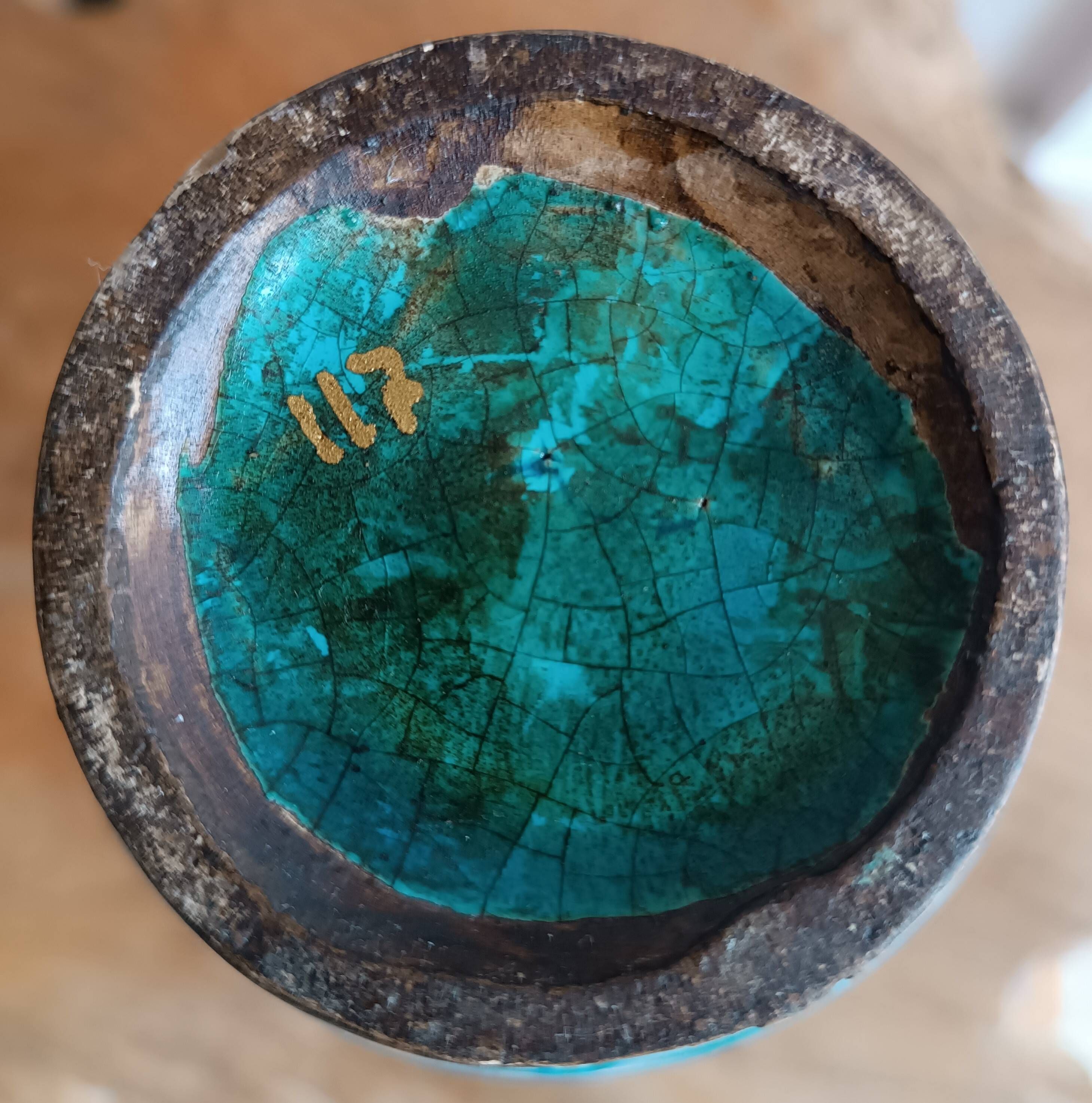 Ugo zaccagnini turquoise ceramic vase with dragon decoration