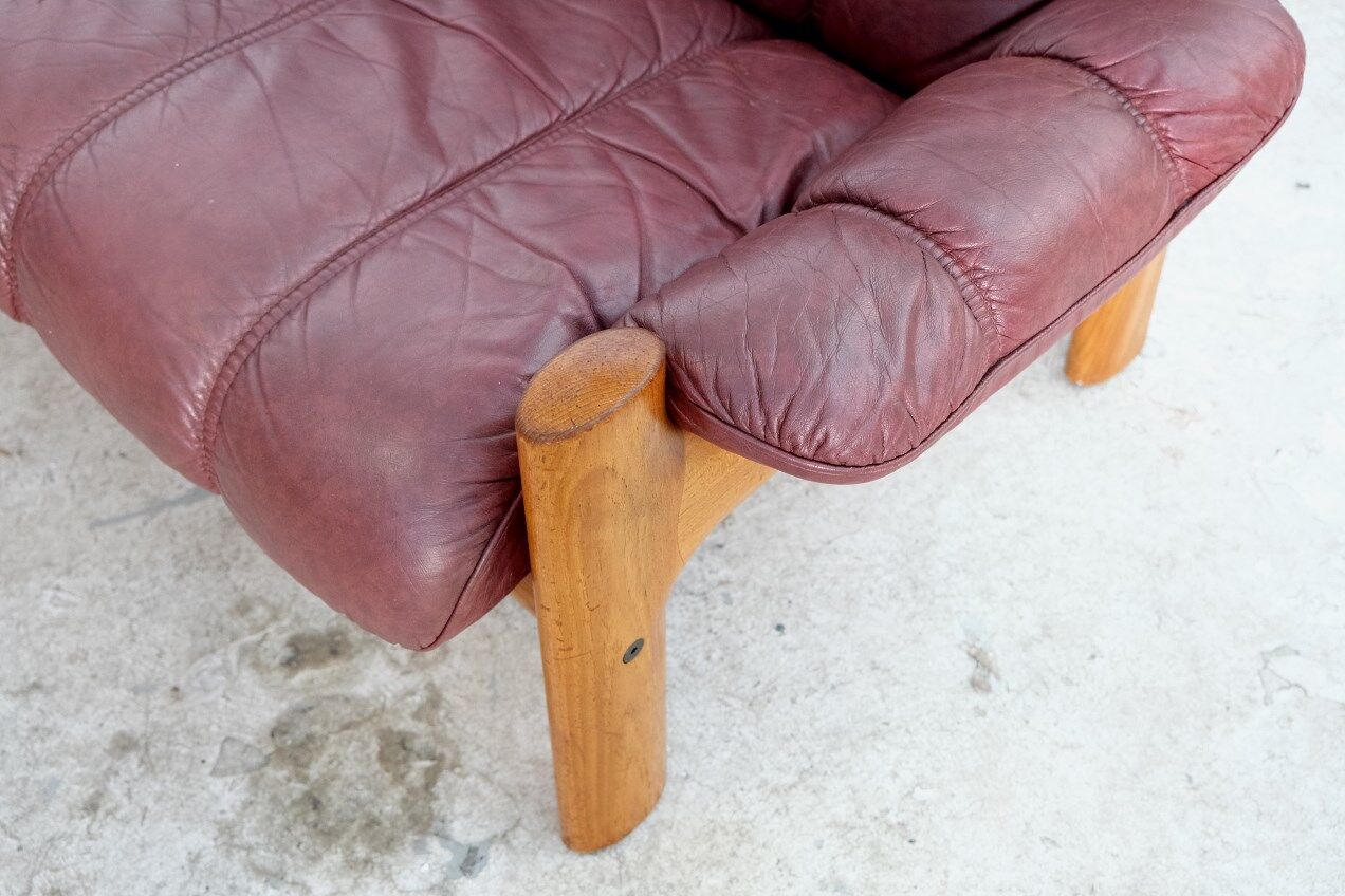 Canapé deux places en teck et cuir d’Ekornes, années 1970