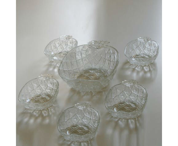 Dessert service pineapple - salad bowl and its 5 cups