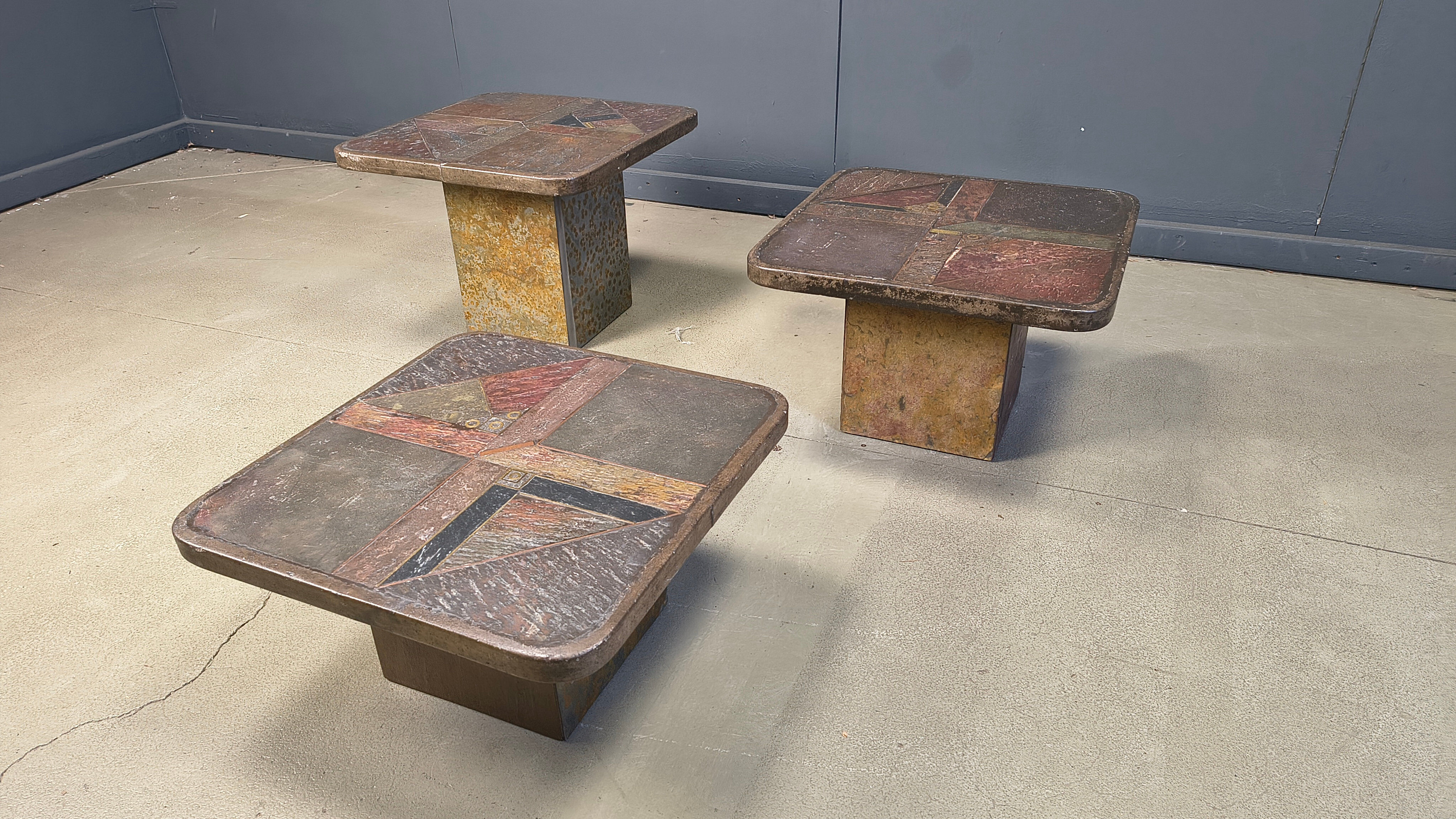 Vintage brutalist slate stone nesting tables by Design Studio Stam, 1990s