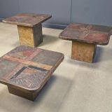 Vintage brutalist slate stone nesting tables by Design Studio Stam, 1990s
