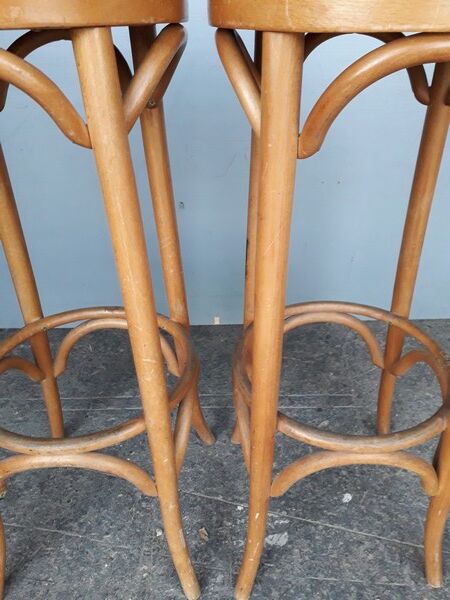Paire 2 tabourets bistrot bar bois courbé st art deco