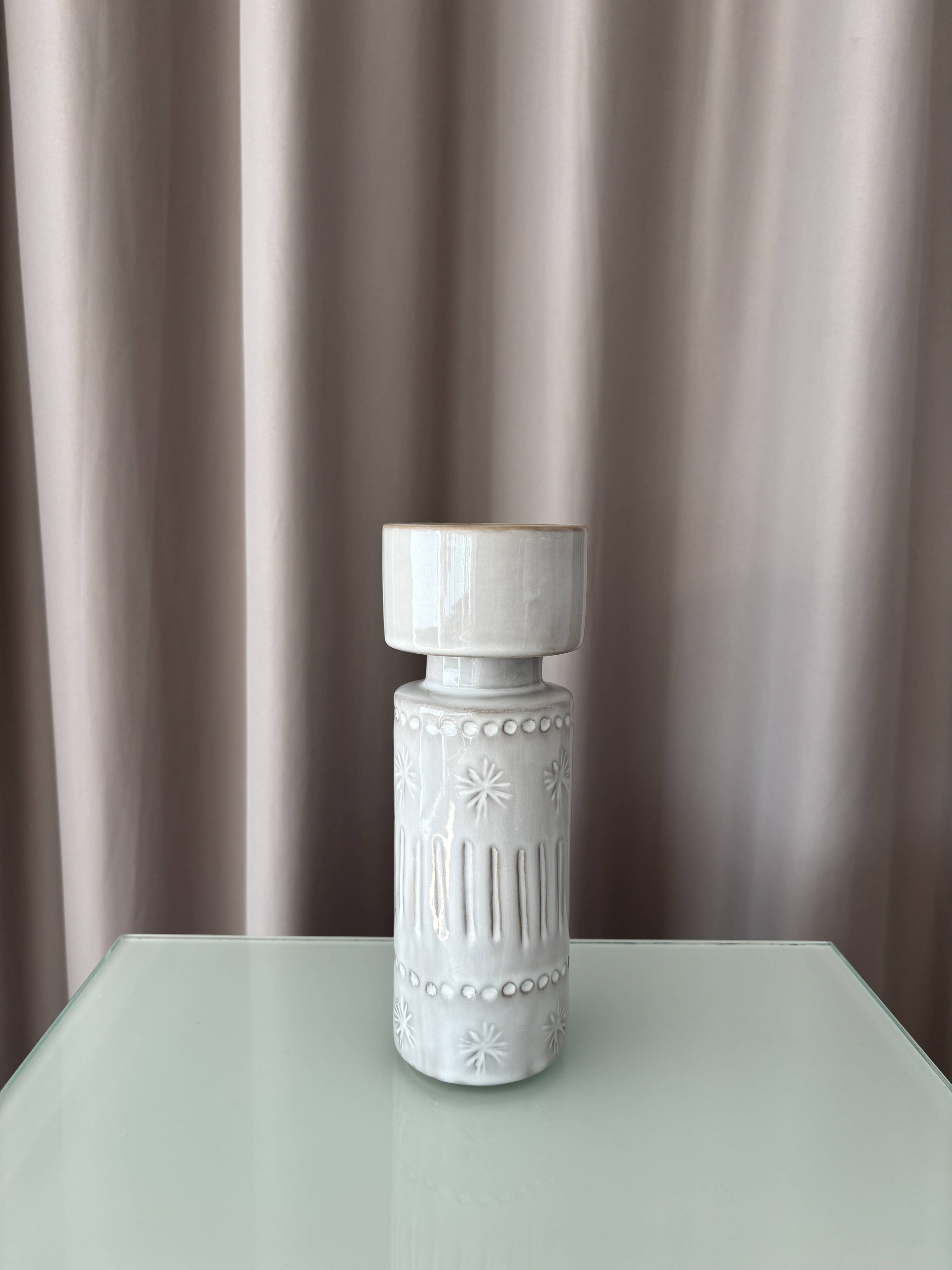 Vintage West German Ceramic Candle Holder / Vase – Ivory Relief – 1970s