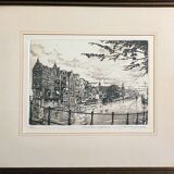 Engraving Rotterdam Delfshaven canal signed 28/250 + frame
