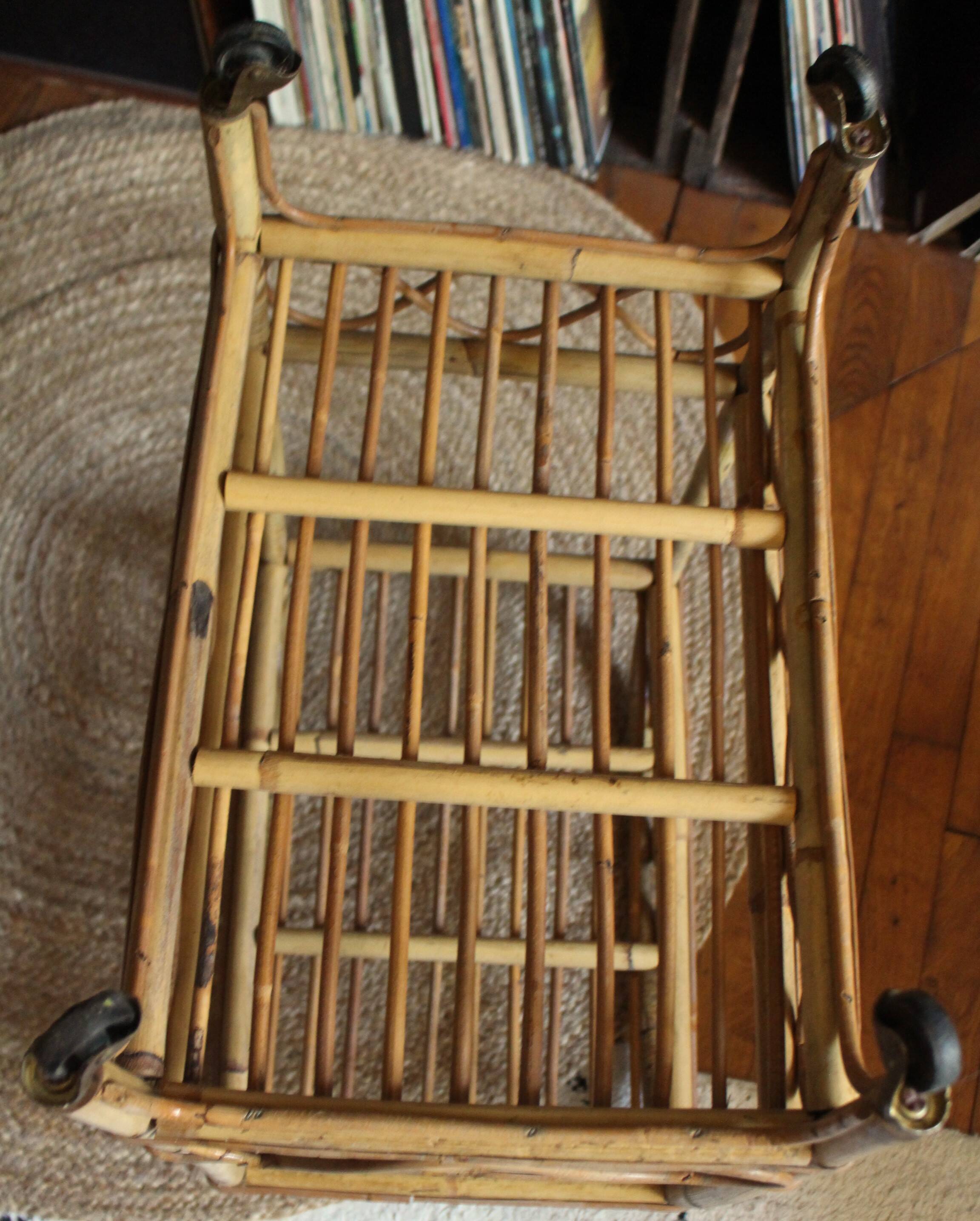 Vintage rattan trolley on wheels