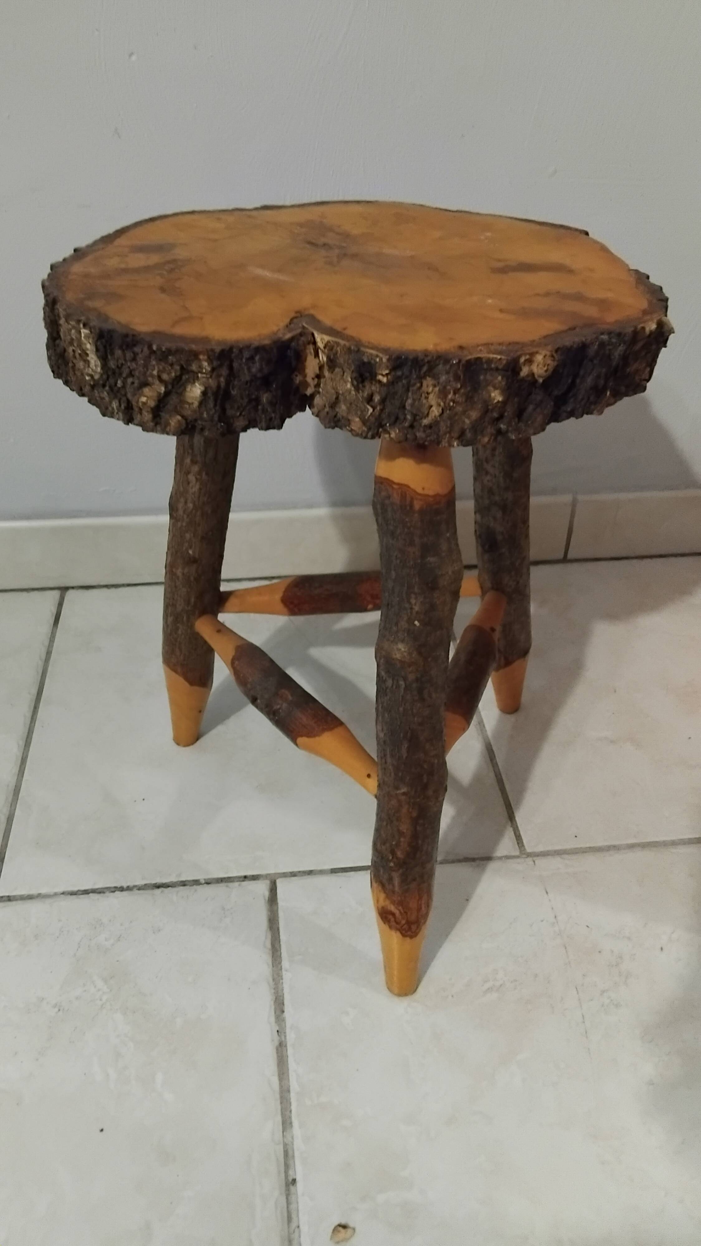 Vintage brutalist wooden stool